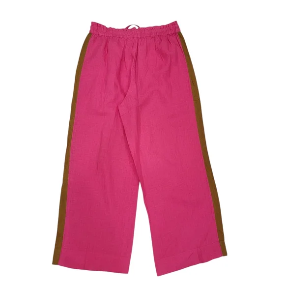 NWT J.Crew Linen Drawstring Wide Leg Pants Pink Brown Tux Stripe Women’s XS - Picture 3 of 14